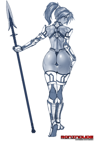 armored ninja girl with spear   sketch by ronindude-d6qrkpv